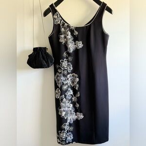 Vtg Floral Embroidered Mini Dress Cocktail Retro Sz. M